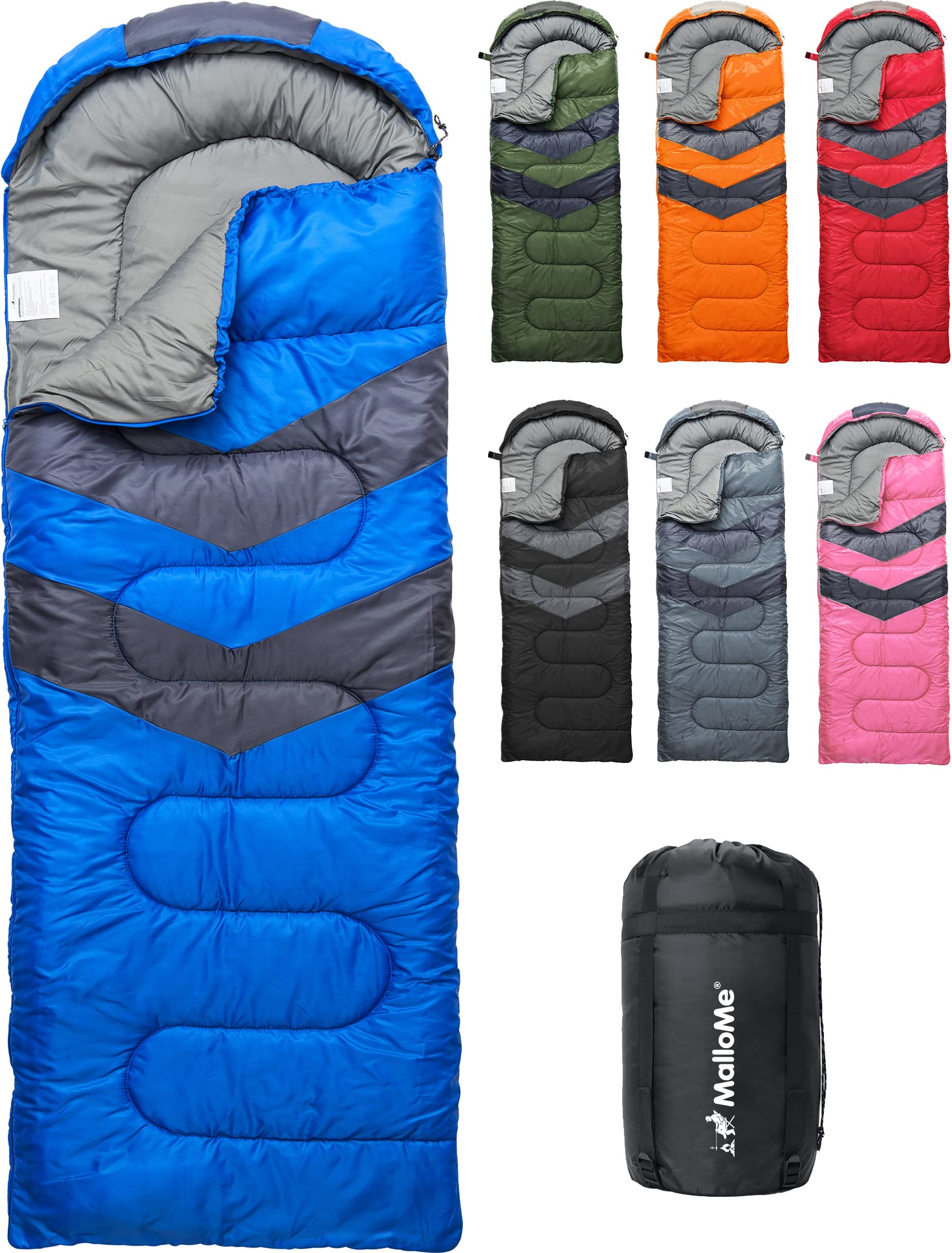 MalloMe Sleeping Bags for Adults Cold Weather & Warm - Backpacking Camping Sleeping Bag for Kids 10-12, Girls, Boys - Lightweight Compact Camping Gear Must Haves Hiking Essentials Sleep Accessories Single - 29.5in x 86.6" Ocean Blue with Stripes