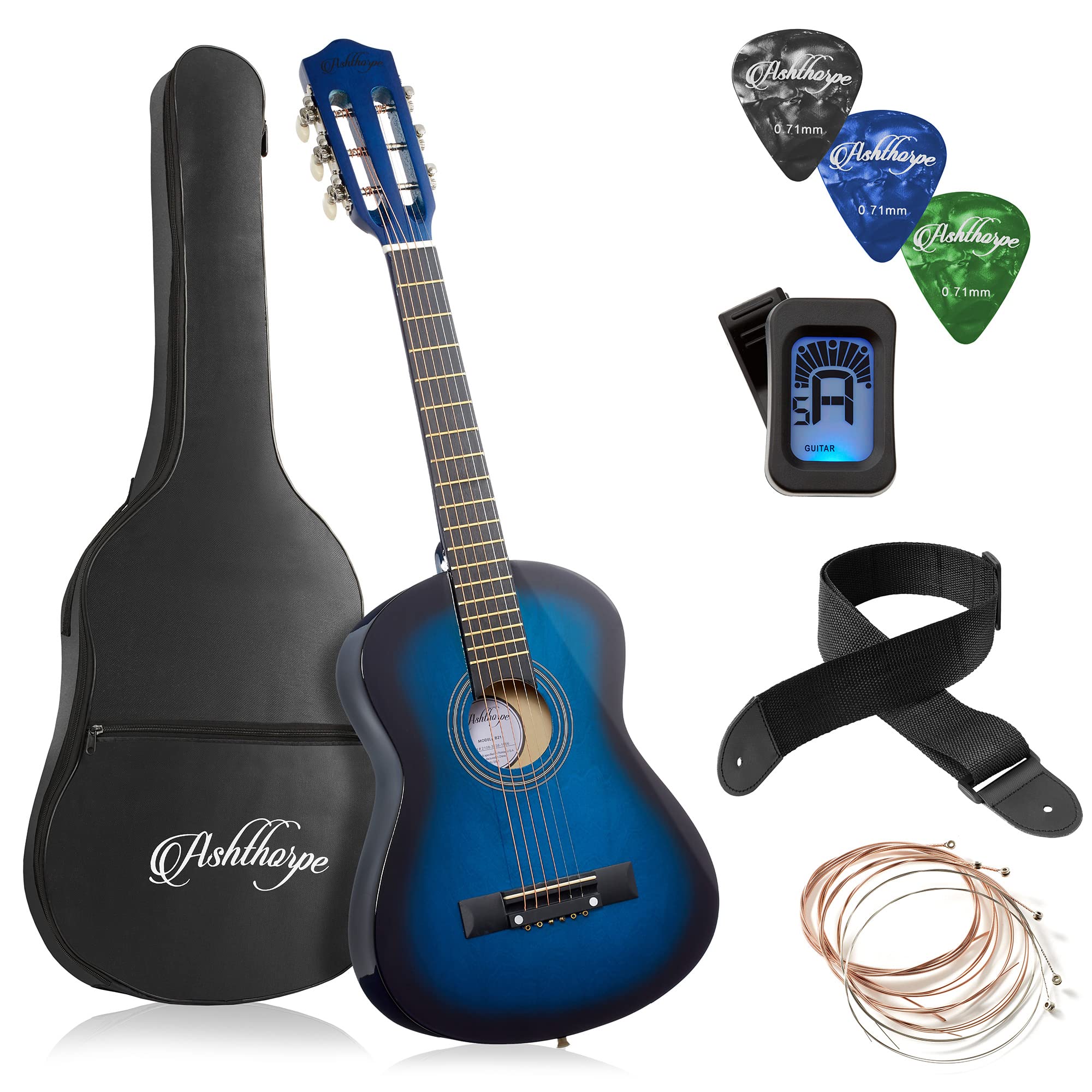 Ashthorpe 30-inch Beginner Acoustic Guitar Package (Blue)